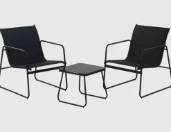Balkonset Lounge Schwarz 3-teilig