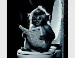 Bild Affe mit Zeitung auf Toilette