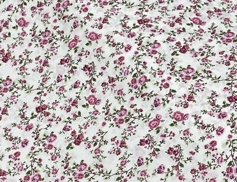 Dekostoff Blumenranke Weiß, Rose