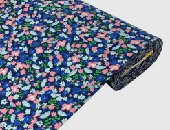 Jerseystoff Blümchen Blau, Bunt
