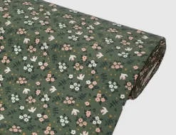Jerseystoff Blumen Olivgrün