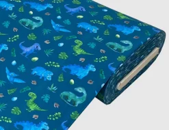 Jerseystoff Dinosaurier Blau