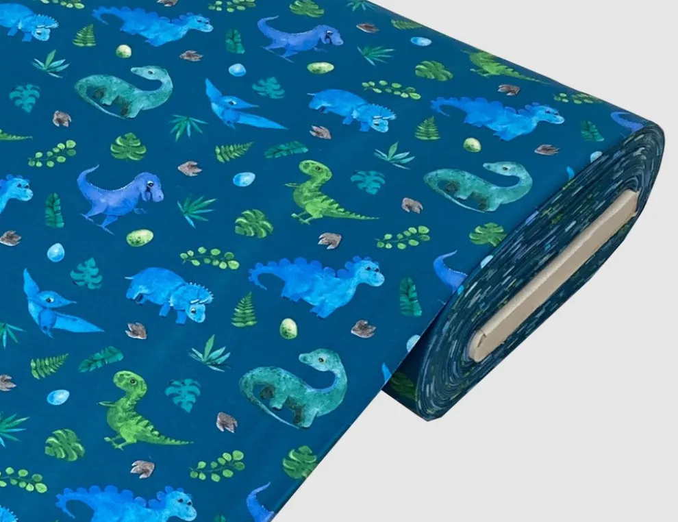 Jerseystoff Dinosaurier Blau