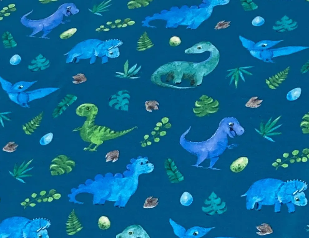 Jerseystoff Dinosaurier Blau