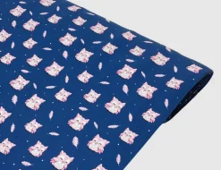 Jerseystoff Eulen Dunkelblau, Rosa