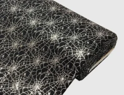 Jerseystoff Spinnweben Schwarz, Silber