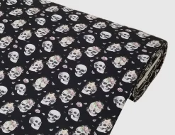 Jerseystoff Totenköpfe Schwarz