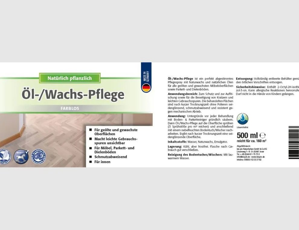 Öl-/Wachs-Pflege Farblos 500ml