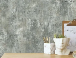 Papiertapete Beton Grün, Silber