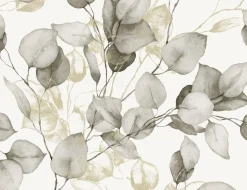 Papiertapete Blätter Gold, Creme