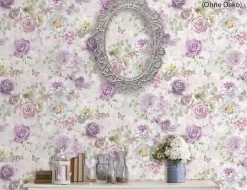 Papiertapete Blumen Aquarell Rosé, Creme