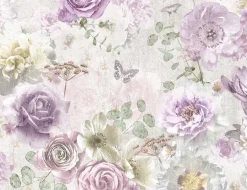 Papiertapete Blumen Aquarell Rosé, Creme