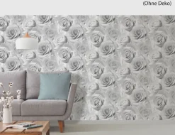 Papiertapeten Rosen grau