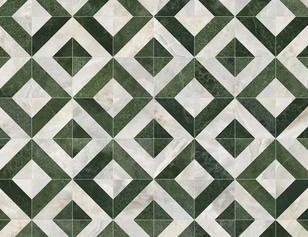PVC Helios Tile Grün, Weiß 4m