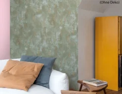 Vliestapete Betonoptik Grün, Braun