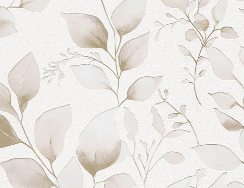 Vliestapete Blume Beige, Weiß