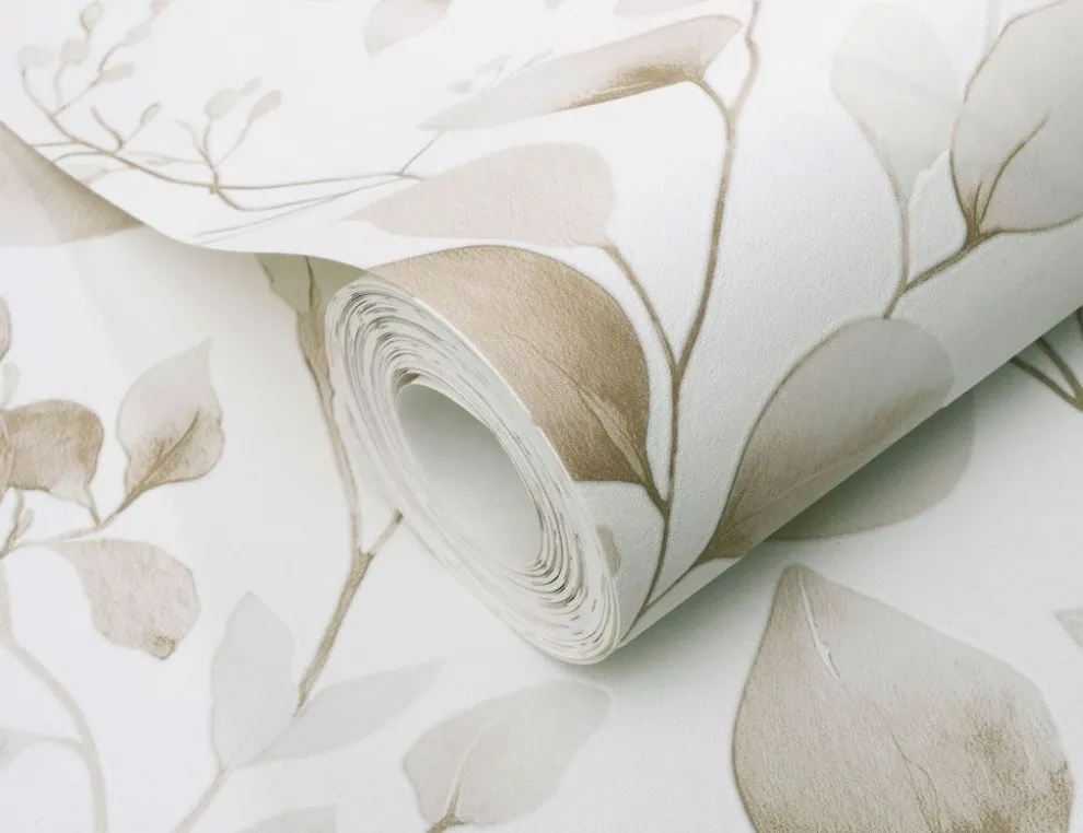 Vliestapete Blume Beige, Weiß