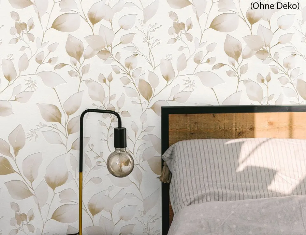 Vliestapete Blume Beige, Weiß