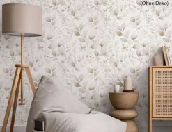 Vliestapete Blume Beige, Weiß