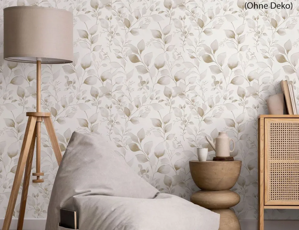 Vliestapete Blume Beige, Weiß