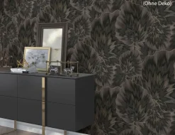 Vliestapete Blume Schwarz, Gold
