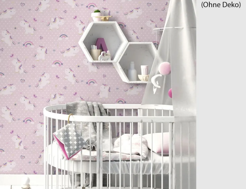Vliestapete Einhorn Herzen Rosa