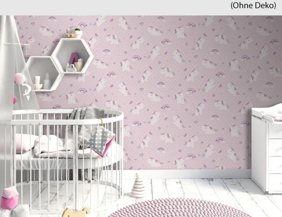 Vliestapete Einhorn Herzen Rosa