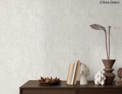 Vliestapete Kalkoptik Beige, Weiß