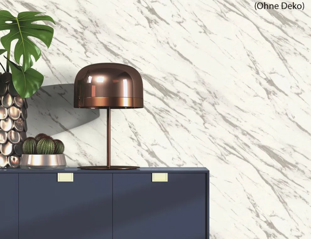 Vliestapete Marmor Creme, Silber