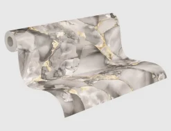 Vliestapete Marmor Grau, Gold