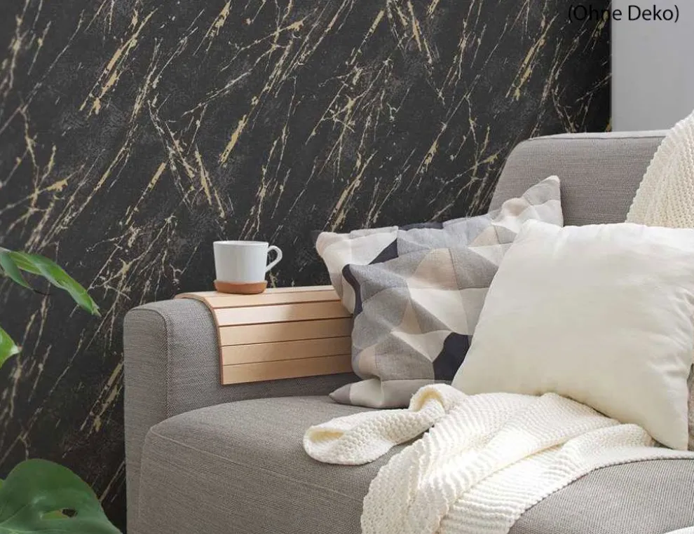Vliestapete Marmor Schwarz Gold