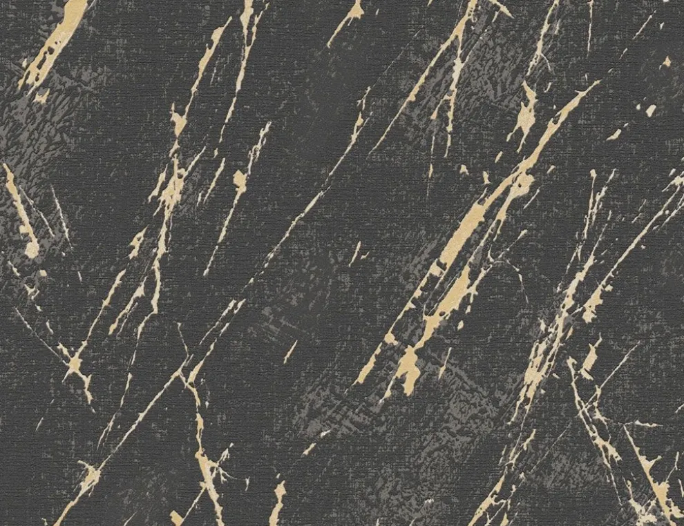 Vliestapete Marmor Schwarz Gold