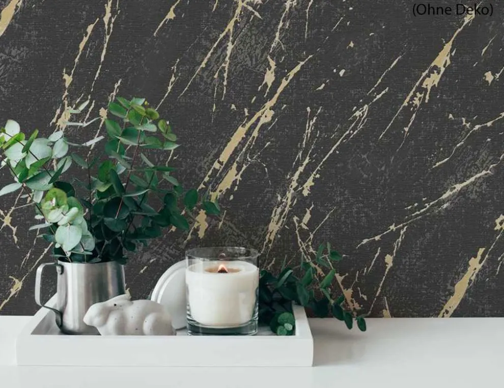 Vliestapete Marmor Schwarz Gold