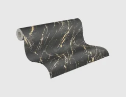 Vliestapete Marmor Schwarz Gold