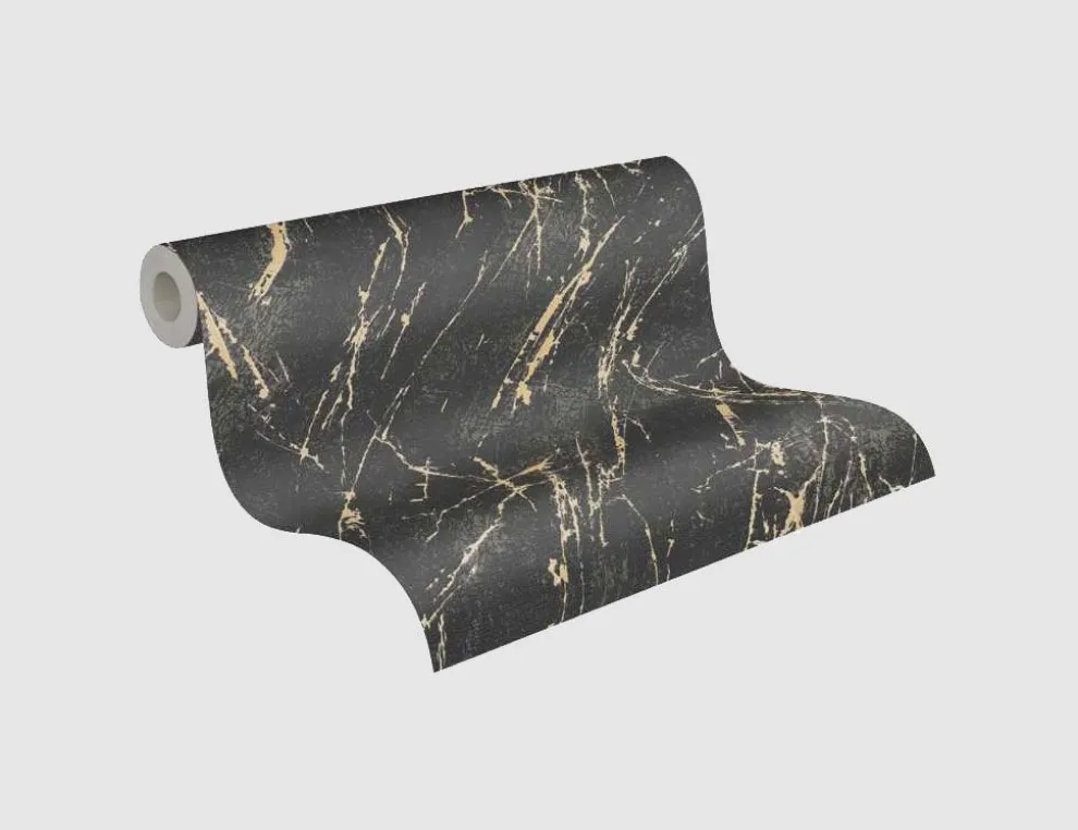 Vliestapete Marmor Schwarz Gold