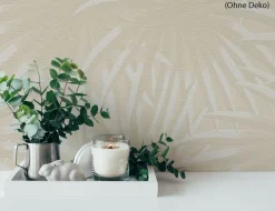 Vliestapete Palmenblätter Beige