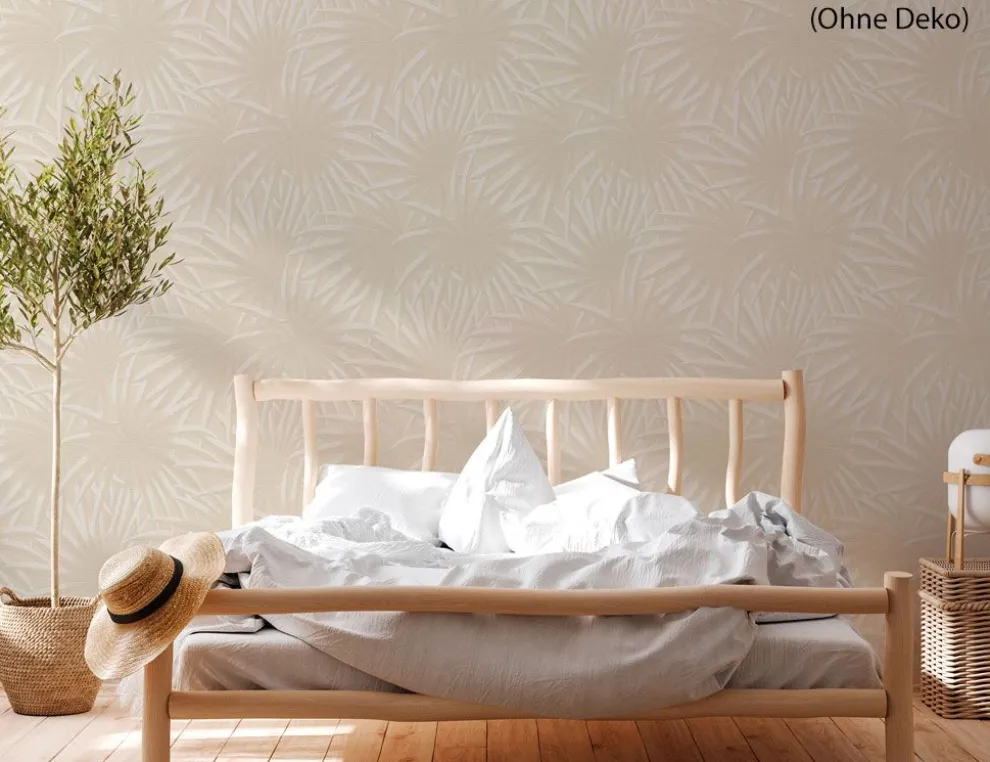 Vliestapete Palmenblätter Beige