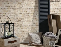 Vliestapete Steinmauer Beige