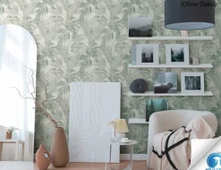 Vorgeleimte Vliestapete Blätter Beige, Grün