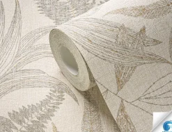Vorgeleimte Vliestapete Blätter Beige, Gold