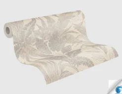 Vorgeleimte Vliestapete Blätter Beige, Gold
