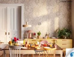 Vorgeleimte Vliestapete Blätter Beige, Gold