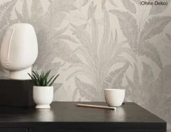 Vorgeleimte Vliestapete Blätter Beige, Gold