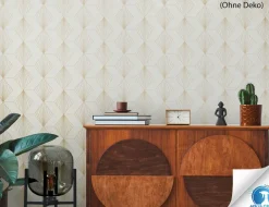 Vorgeleimte Vliestapete Grafik Beige, Gold