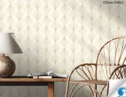 Vorgeleimte Vliestapete Grafik Beige, Gold