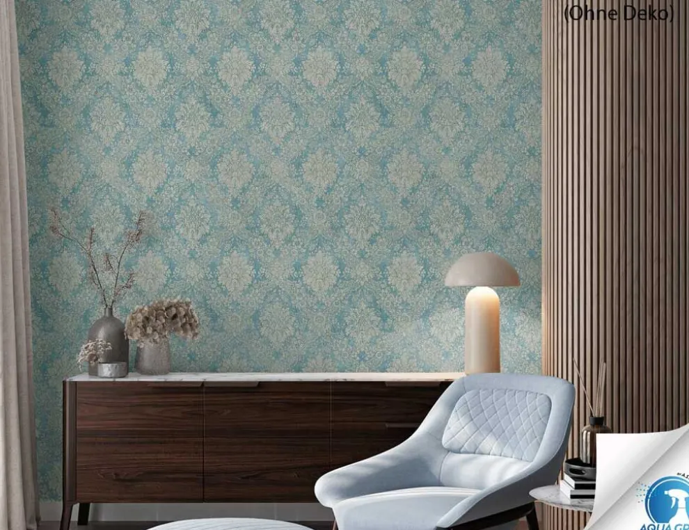 Vorgeleimte Vliestapete Petrol, Beige