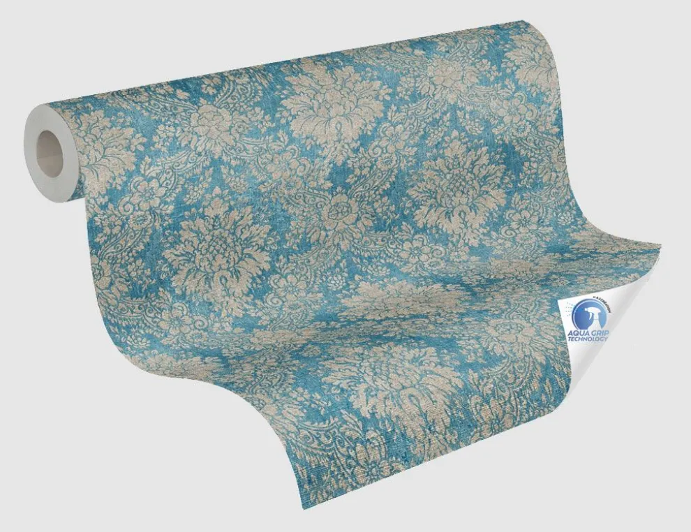 Vorgeleimte Vliestapete Petrol, Beige