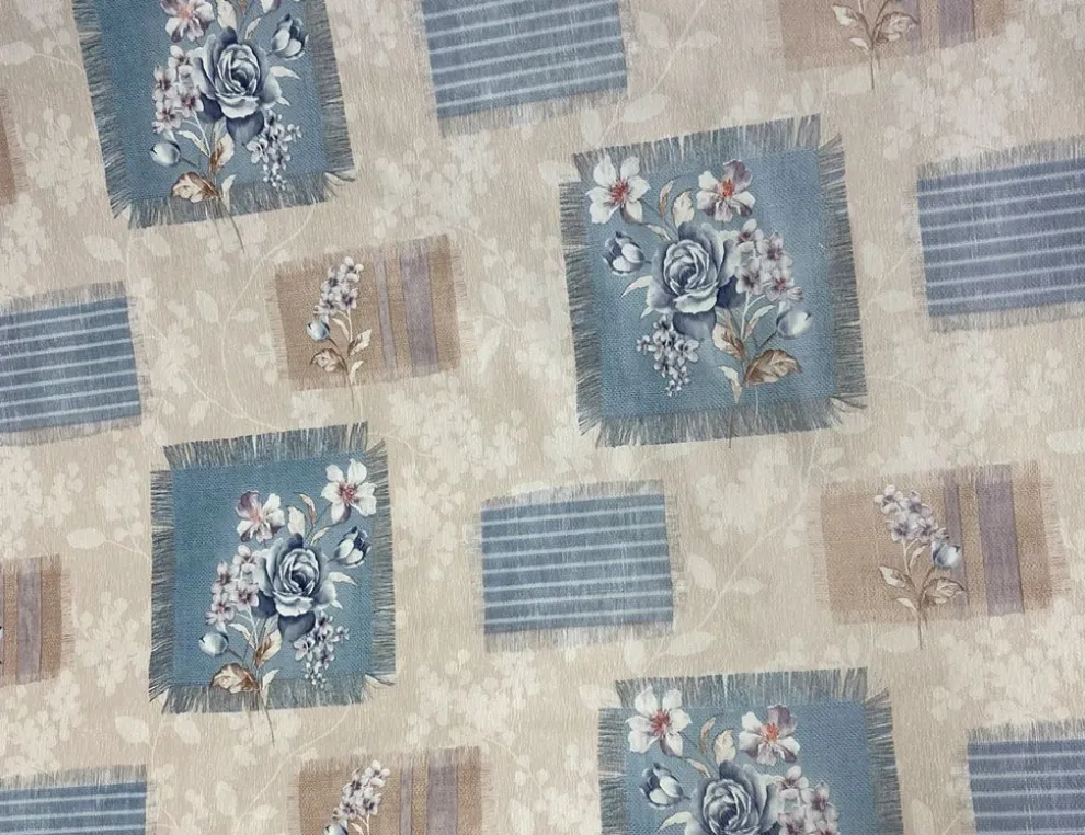 Wachstuch Blumen Beige, Blau